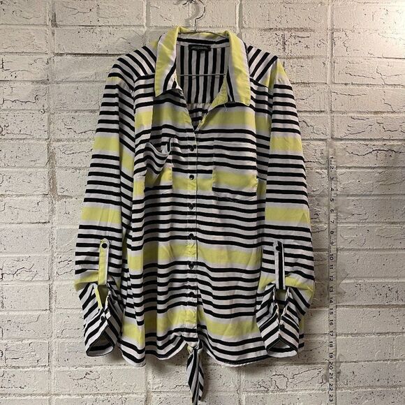 Notations Striped blouse w/ tie front & gathered at waist XL - Picture 1 of 10